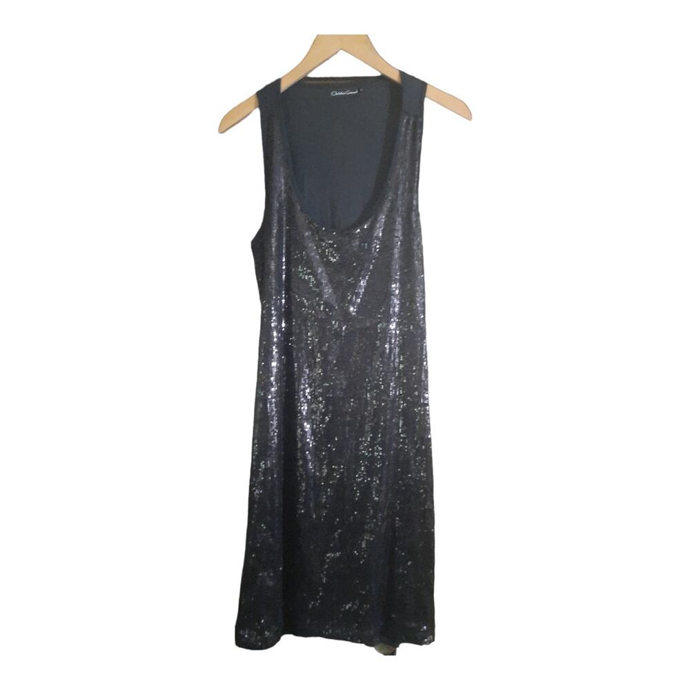 Christine Gerard Womens Black Sequin Sleeveless Sheath Dress Size XL